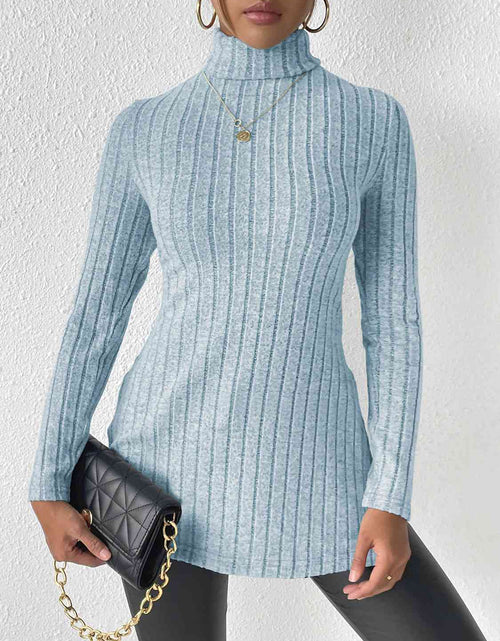 Load image into Gallery viewer, Ribbed Turtleneck Long Sleeve Slit T-Shirt
