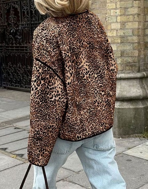Load image into Gallery viewer, Perfee Leopard Open Front Long Sleeve Jacket
