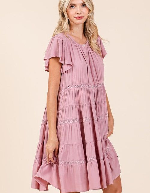 Load image into Gallery viewer, Mittoshop Lace Detail Ruffled Button Down Tiered Dress
