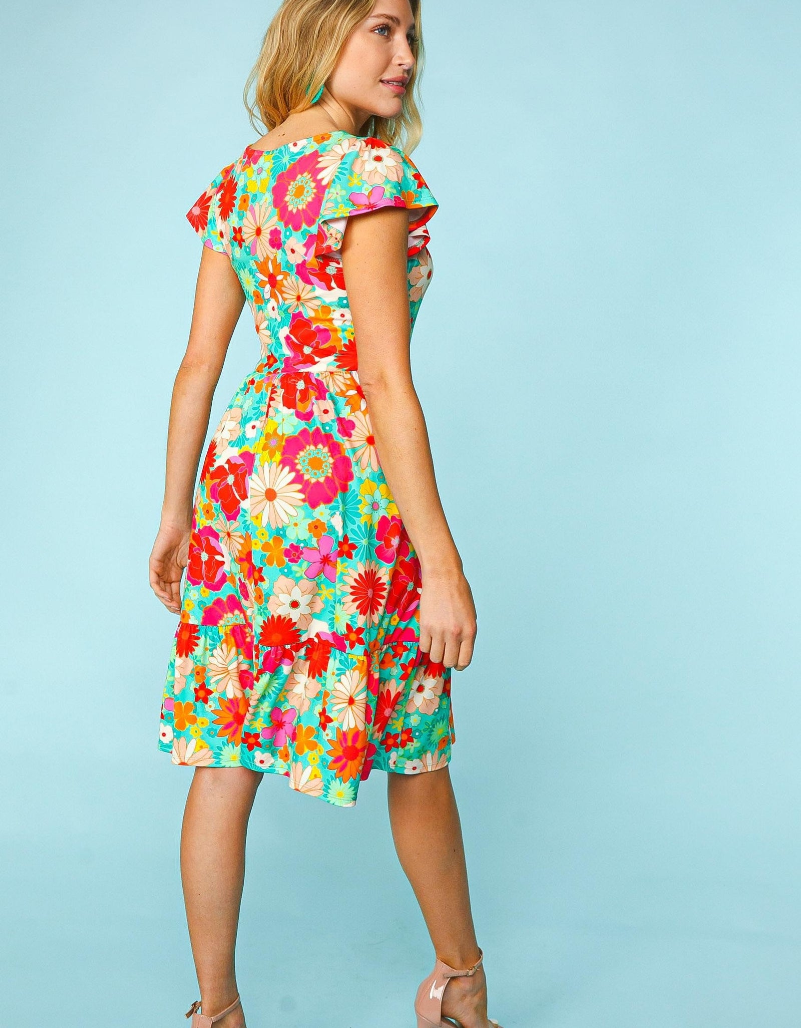 Haptics Floral Square Neck Short Sleeve Dress