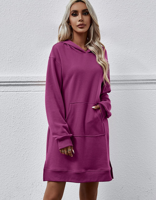 Load image into Gallery viewer, Slit Long Sleeve Hooded Dress with Pocket
