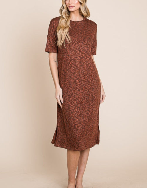 Load image into Gallery viewer, BOMBOM Round Neck Side Slit Midi Dress
