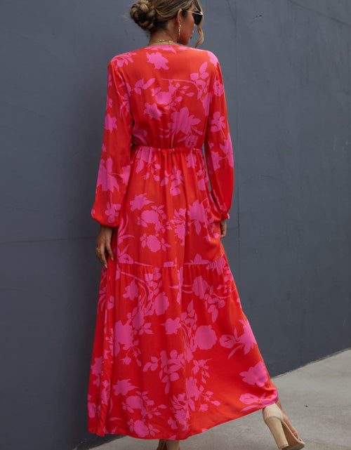 Load image into Gallery viewer, Floral Drawstring Waist Long Sleeve Dress

