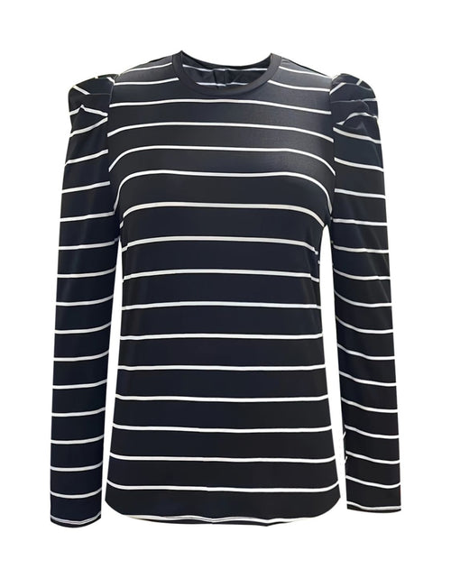 Load image into Gallery viewer, Full Size Striped Round Neck Puff Sleeve T-Shirt
