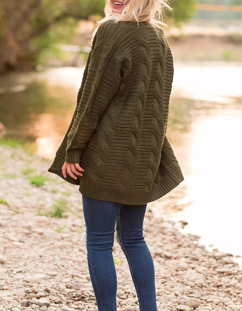 Load image into Gallery viewer, Cable-Knit Open Front Long Sleeve Cardigan
