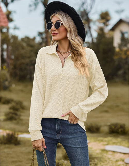 Load image into Gallery viewer, Collared Neck Cable-Knit Long Sleeve Blouse

