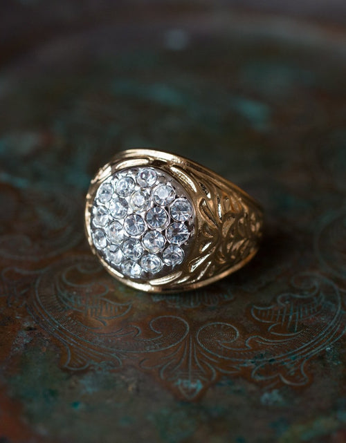 Load image into Gallery viewer, Vintage Men's Ring Clear Austrian Crystals 18k White or Yellow Gold Electroplated Made in USA by PVD Vintage Jewelry
