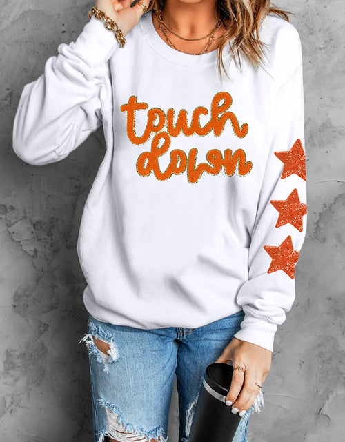 Load image into Gallery viewer, Letter &amp; Star Round Neck Long Sleeve Sweatshirt
