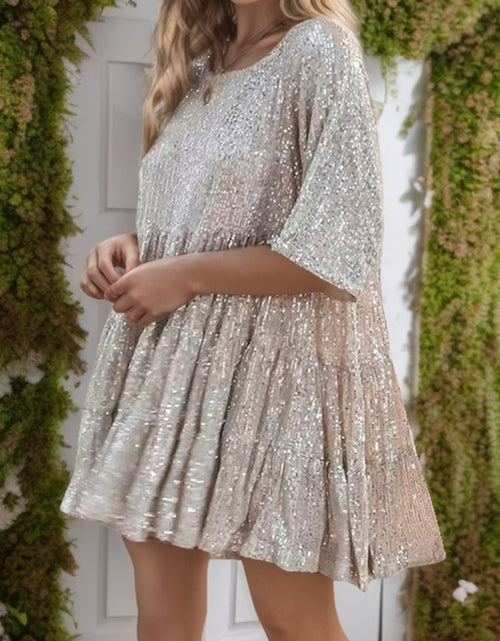Load image into Gallery viewer, Sequin Round Neck Half Sleeve Mini Dress

