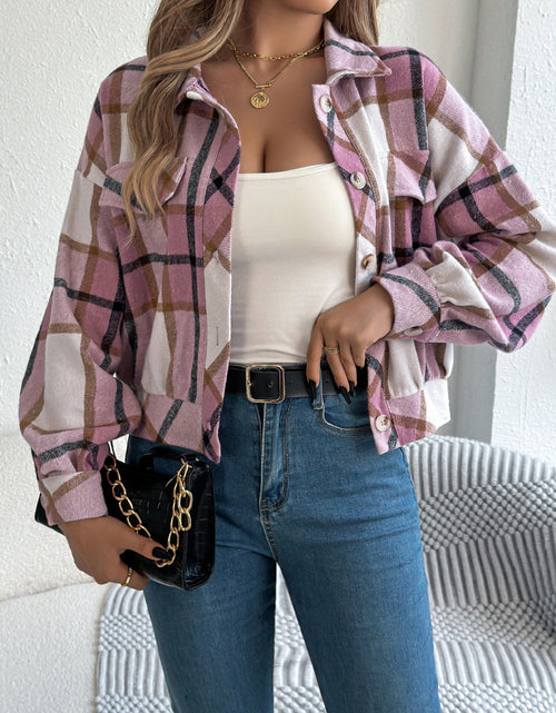 Load image into Gallery viewer, Plaid Button Up Long Sleeve Jacket
