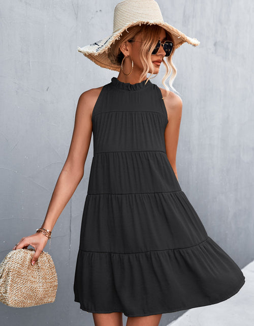 Load image into Gallery viewer, Tie Back Mock Neck Tiered Dress
