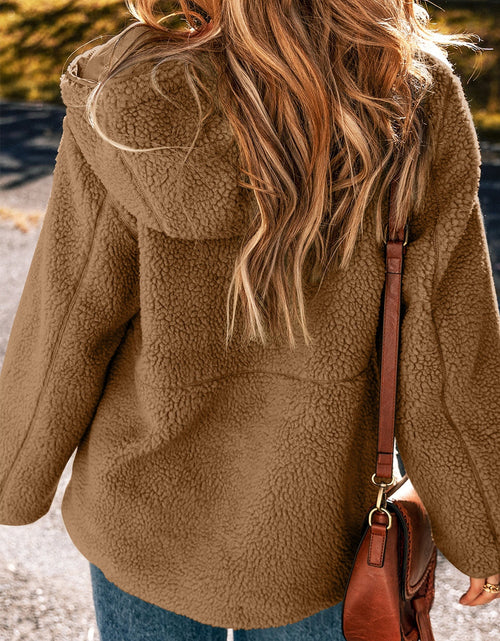 Load image into Gallery viewer, Drawstring Fleece Zip Up Hooded Jacket
