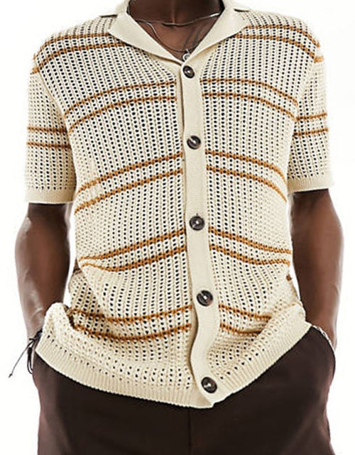 Load image into Gallery viewer, Men's Striped Collared Neck Hollow Out Shirt
