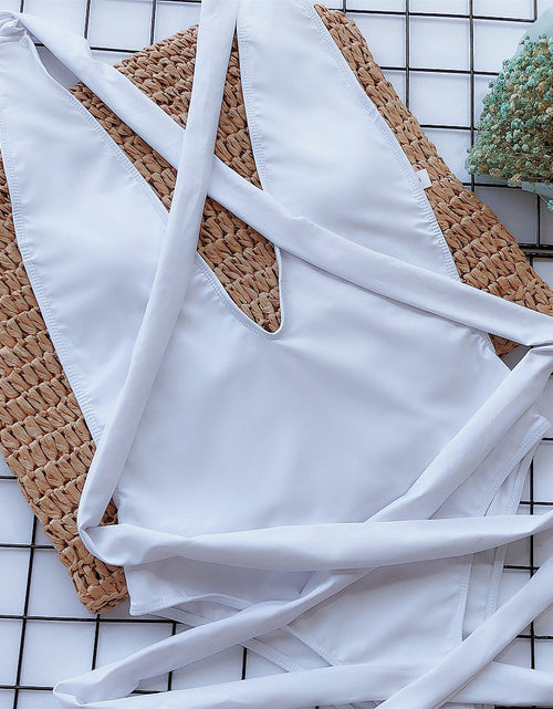 Load image into Gallery viewer, Halter Neck Deep V Tied One-Piece Swimsuit
