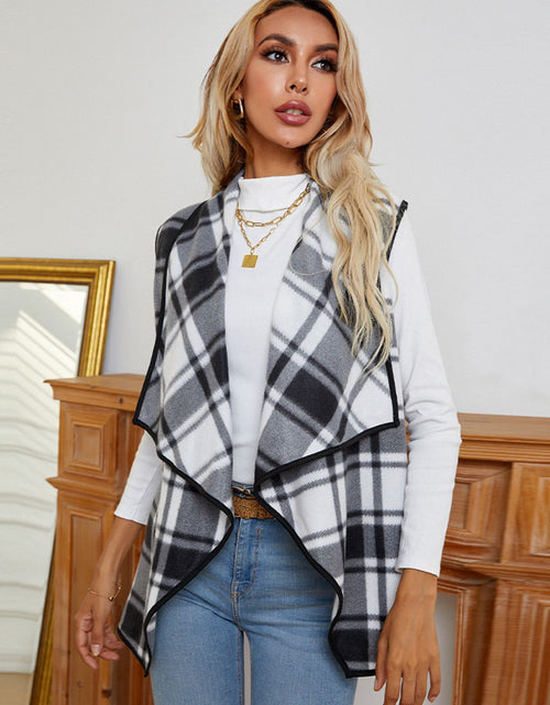 Load image into Gallery viewer, Shiny Plaid Open Front Vest
