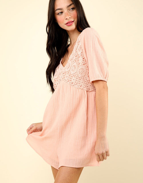 Load image into Gallery viewer, VERY J Lace Detail Puff Sleeve Romper with Pockets
