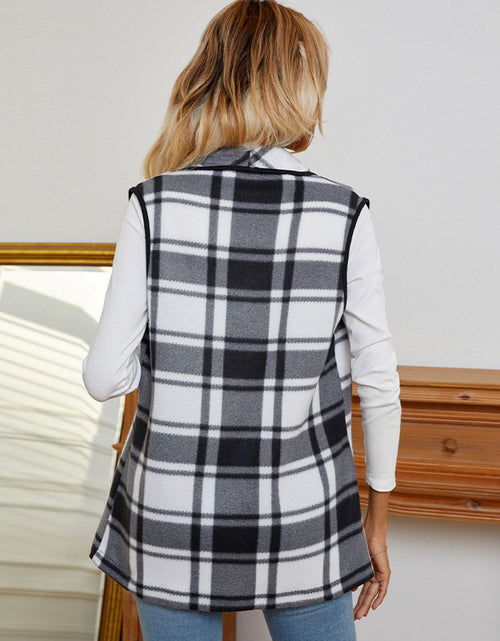 Load image into Gallery viewer, Shiny Plaid Open Front Vest
