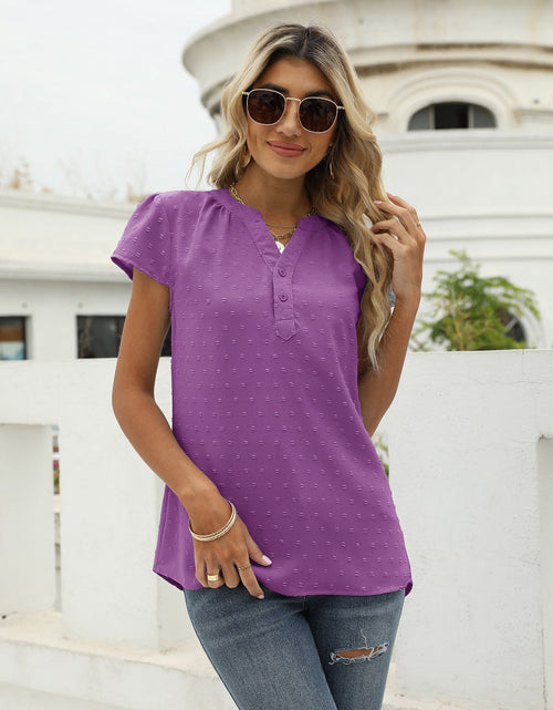 Load image into Gallery viewer, Swiss Dot Notched Neck Short Sleeve Top
