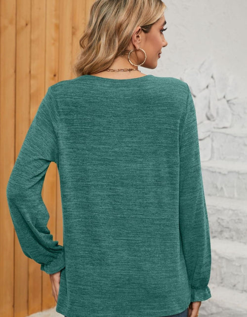 Load image into Gallery viewer, Ruched Round Neck Flounce Sleeve T-Shirt
