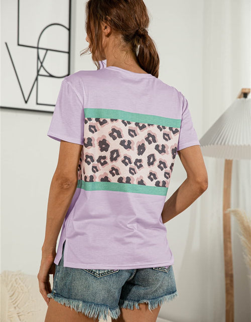 Load image into Gallery viewer, Leopard Color Block Side Slit Tee
