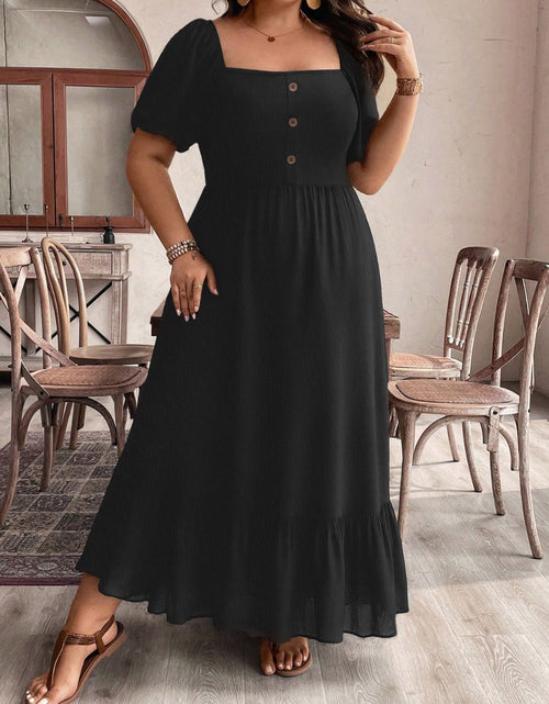 Load image into Gallery viewer, Plus Size Ruffled Hem Square Neck Short Sleeve Dress
