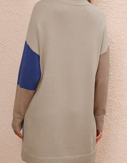 Load image into Gallery viewer, Color Block Mock Neck Dropped Shoulder Sweater Dress
