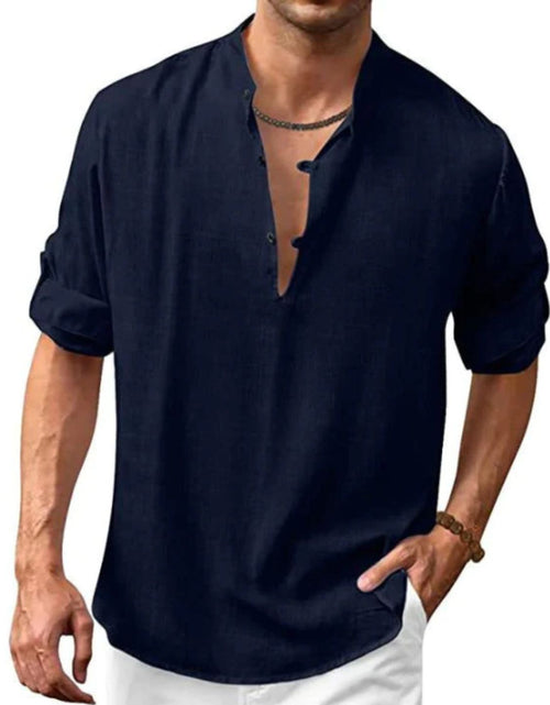 Load image into Gallery viewer, Men's Full Size Half Button Long Sleeve Shirt Plus Size
