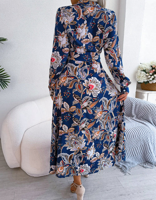 Load image into Gallery viewer, Tied Printed Long Sleeve Midi Dress
