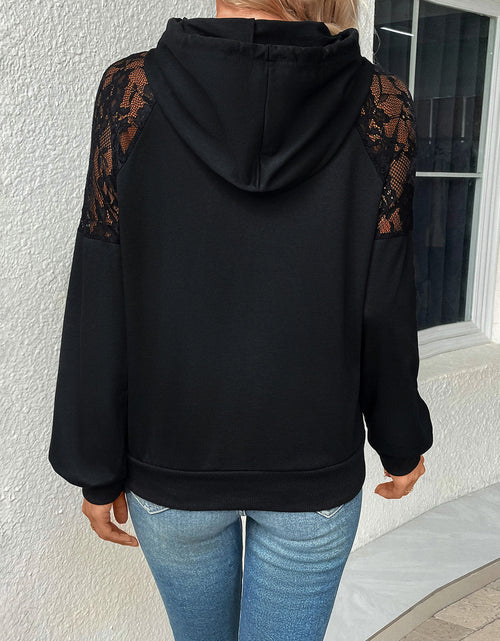 Load image into Gallery viewer, Perfee Lace Detail Drawstring Long Sleeve Hoodie
