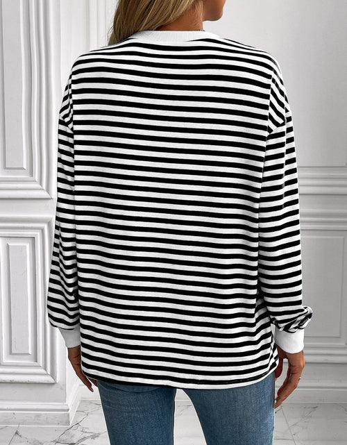 Load image into Gallery viewer, Ivy Lane Striped Round Neck Long Sleeve Sweatshirt
