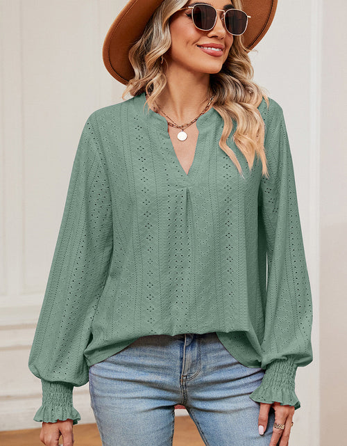 Load image into Gallery viewer, Eyelet Notched Long Sleeve T-Shirt
