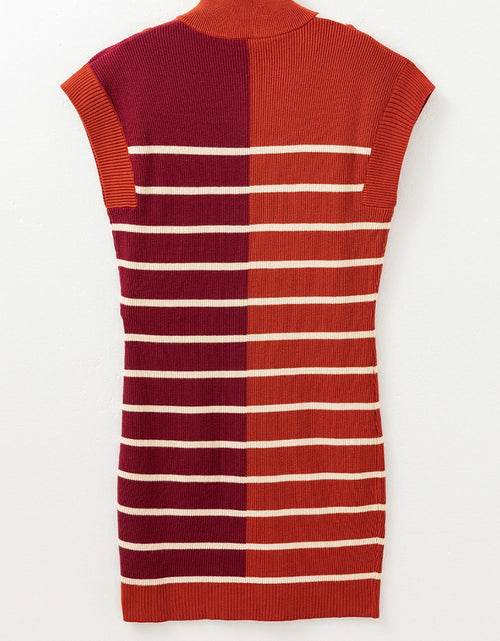 Load image into Gallery viewer, Striped Quarter Zip Cap Sleeve Sweater Dress
