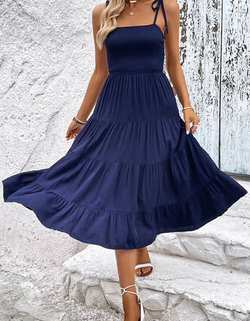 Load image into Gallery viewer, Perfee Tie-Shoulder Tiered Midi Dress
