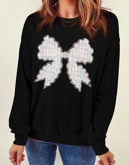 Load image into Gallery viewer, Contrast Bow Round Neck Long Sleeve Sweatshirt
