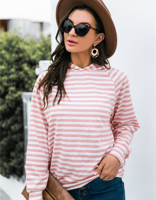 Load image into Gallery viewer, Horizontal Stripe Raglan Sleeve Hoodie

