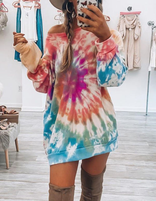 Load image into Gallery viewer, Full Size Tie-Dye Round Neck Long Sleeve Dress

