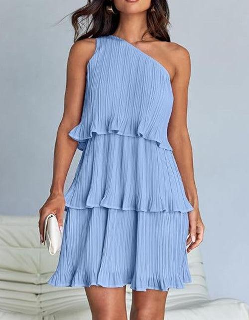 Load image into Gallery viewer, Layered Single Shoulder Mini Dress
