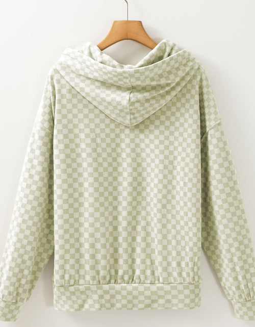 Load image into Gallery viewer, Checkered Print Kangaroo Pocket Drawstring Hoodie
