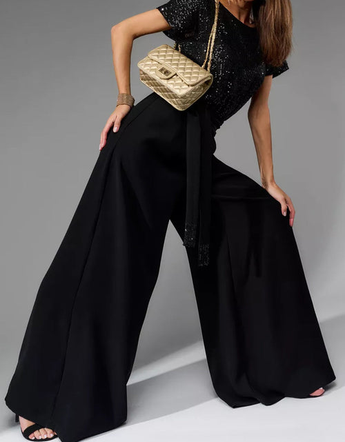 Load image into Gallery viewer, Full Size Sequin Round Neck Short Sleeve Wide Leg Jumpsuit
