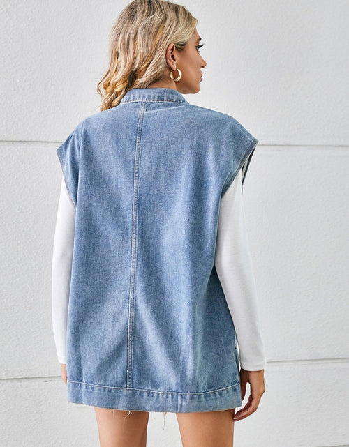 Load image into Gallery viewer, Pocketed Button Up Sleeveless Denim Jacket
