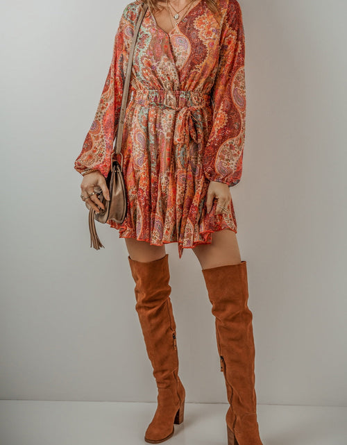 Load image into Gallery viewer, Tied Printed Balloon Sleeve Mini Dress
