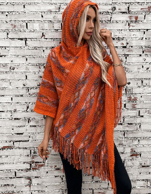 Load image into Gallery viewer, Fringe Contrast Hooded Poncho

