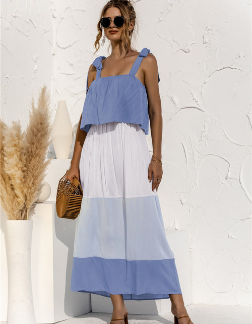 Load image into Gallery viewer, Color Block Tie Shoulder Tiered Sleeveless Dress
