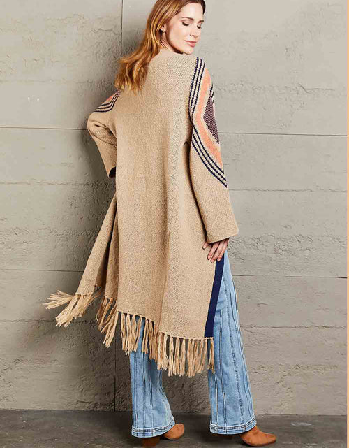 Load image into Gallery viewer, Angel Wings Geometric Fringe Hem Open Front Duster Cardigan
