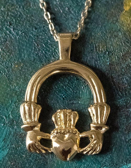 Load image into Gallery viewer, Vintage Claddagh Necklace 18k White Gold Electroplated Made in the USA by PVD Vintage Jewelry
