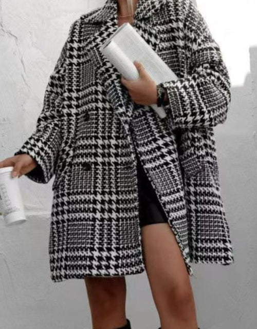 Load image into Gallery viewer, Houndstooth Collared Neck Long Sleeve Coat with Pockets
