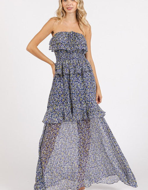 Load image into Gallery viewer, Mittoshop Ruffled Smocked Floral Halter Neck Maxi Dress

