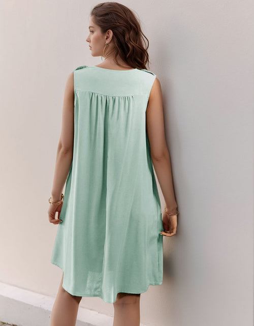 Load image into Gallery viewer, Perfee Button Detail Round Neck Sleeveless Mini Dress
