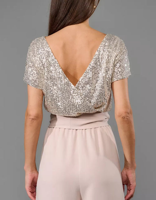 Load image into Gallery viewer, Full Size Sequin Round Neck Short Sleeve Wide Leg Jumpsuit
