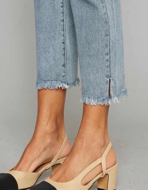 Load image into Gallery viewer, Kancan High Waist Button Fly Raw Hem Cropped Straight Jeans
